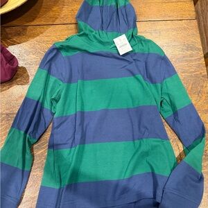 J. Crew Kids Green and Navy Wide-Stripe Hoodie